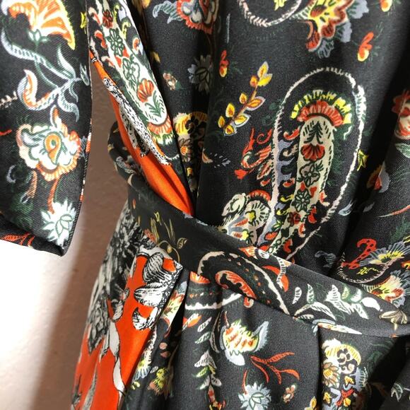 Zara red orange black white floral tie waist asymmetrical hem top size Medium - Picture 6 of 16
